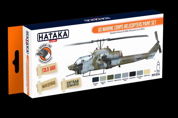 Boxart US Marine Corps Helicopters paint set HTK-CS14 Hataka Hobby Orange Line