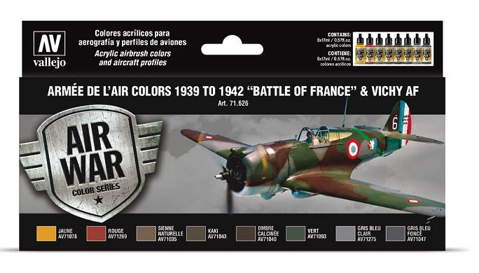 Boxart Armée de l’Air colors 1939 to 1942 “Battle of France” & Vich 71.626 Vallejo Model Air