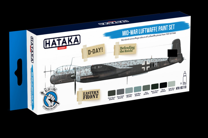 Boxart Mid-War Luftwaffe Paint Set (Blue Line) HTK-BS110 Hataka Hobby Blue Line