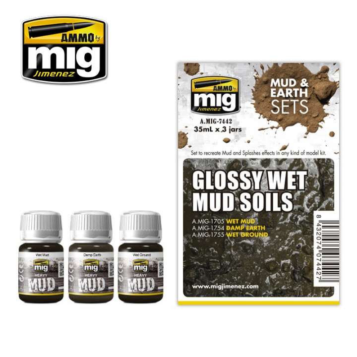 Boxart Mud & Earth Set - Glossy Wet Mud Soils  Ammo by Mig Jimenez